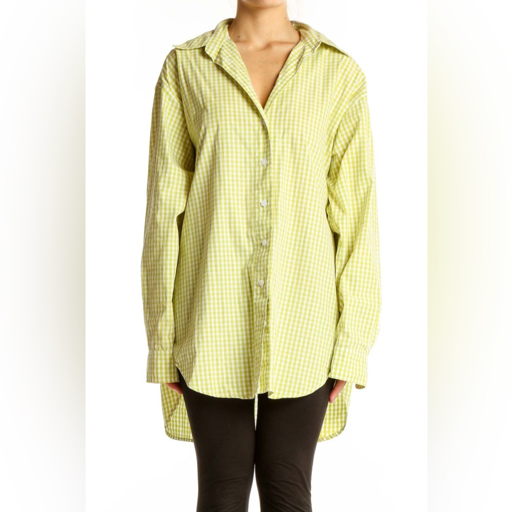 Sunday Best Oversized Lime White Gingham Long Sleeve Button Down Shirt Dress